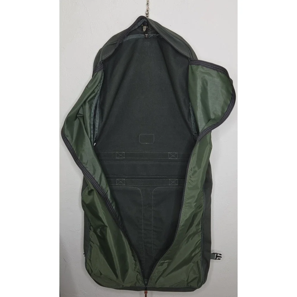 Vintage Orvis Battenkill Garment Bag Travel Luggage Green Canvas Brown Leather